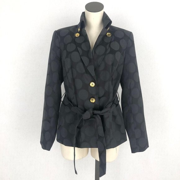 Cynthia Rowley Women's Size Med Black Polka Dot Button Front Coat Jacket Belted - Picture 1 of 9